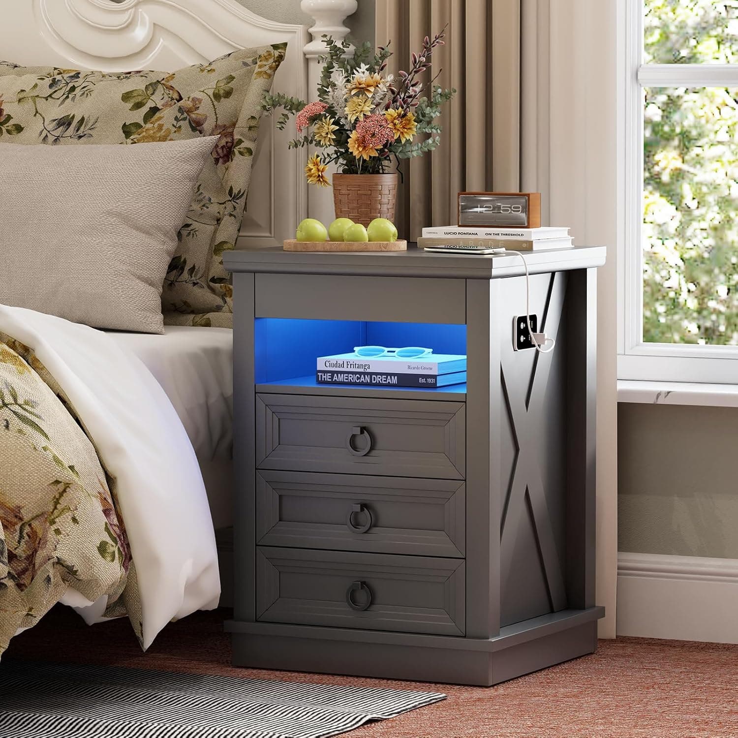 Gurexl Smart Bedside Table with Hidden Drawer
